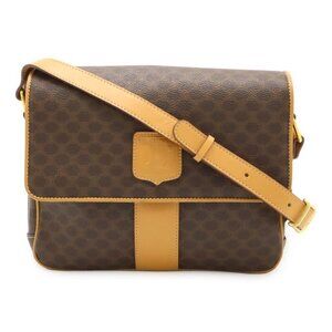 Celine Macadam Pattern Shoulder Bag Pochette Crossbody Leather Dark Brown